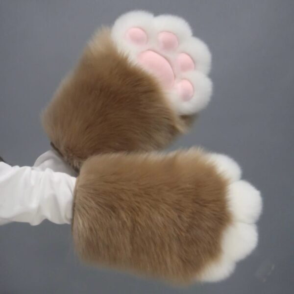 Artist Handmade Fursuit Paws - White Brown Fur & Pink Meant Pad Cat Paws(One Pair)