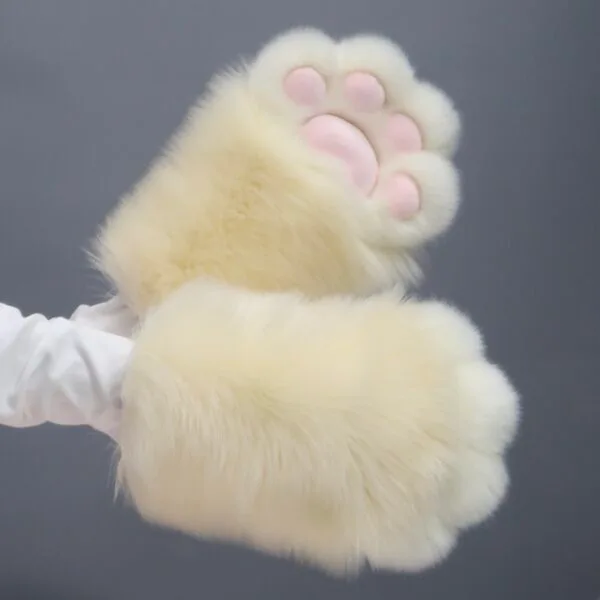 Artist Handmade Fursuit Paws - light yellow Long Fur & Pink Meant Pad Cat Paws(One Pair)