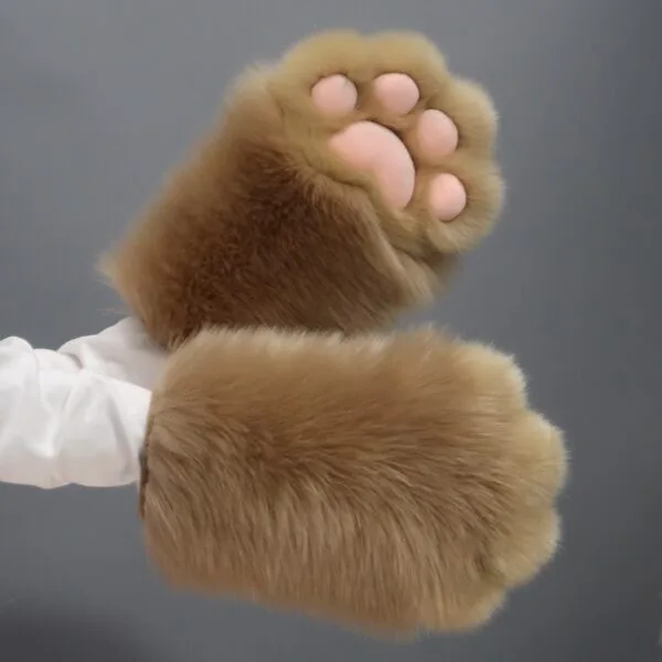 Artist Handmade Fursuit Paws - Brown Long Fur & Light Pink Meant Pad Cat Paws(One Pair)