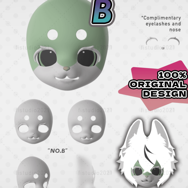 Original Design Kemono /kig Fursuit Head Base NO.B – With Matching Eyelashes And Nose
