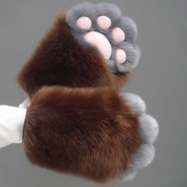 Artist Handmade Fursuit Paws – Brown Gray Fur & Light Pink Meant Pad Cat Paws(One Pair)