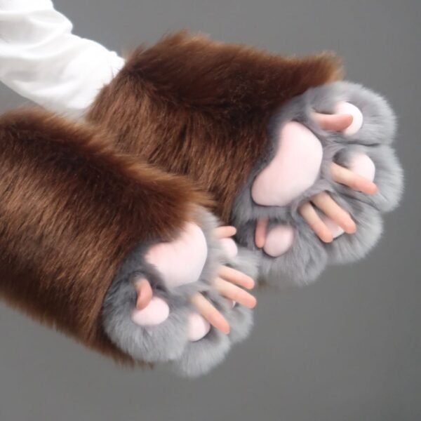 Artist Handmade Fursuit Paws – Brown Gray Fur & Light Pink Meant Pad Cat Paws(One Pair)