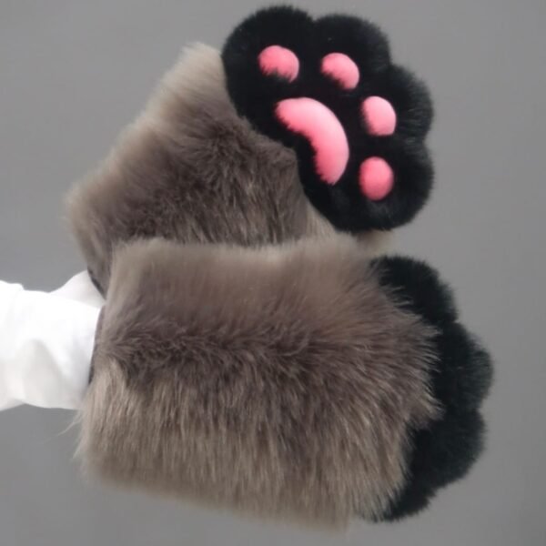 Artist Handmade Fursuit Paws – Brown Black Fur & Dark Pink Meant Pad Cat Paws(One Pair)