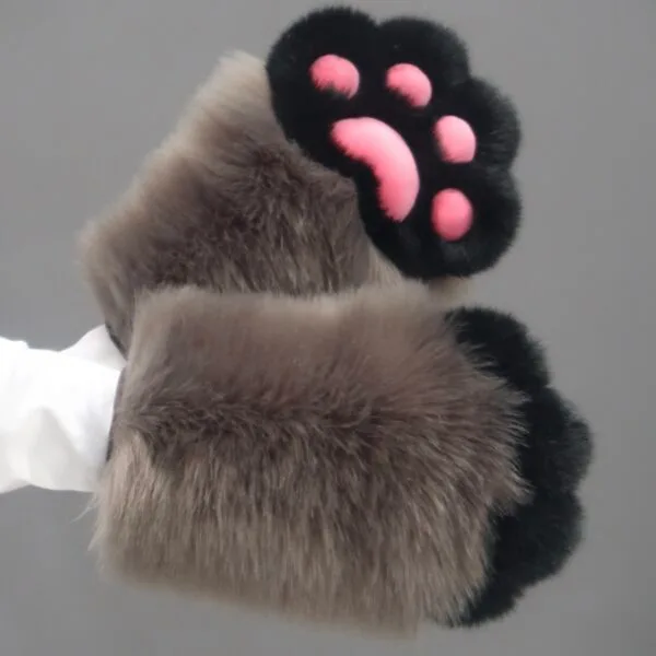 Artist Handmade Fursuit Paws – Brown Black Fur & Dark Pink Meant Pad Cat Paws(One Pair)